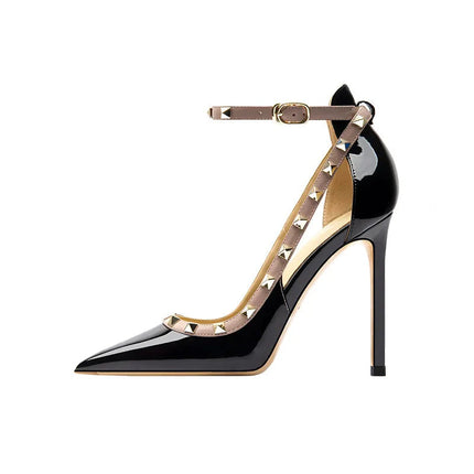 Sandali da donna primavera estate con rivetti Scarpe singole da donna con punta coperta e tacco alto Scarpe eleganti eleganti con cinturino alla caviglia platinumshop