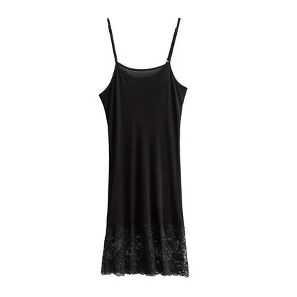Sexy Natural Mulberry Silk Knitted Lace Camisole Bell Dress Bottom Women's Fashion Nightgown