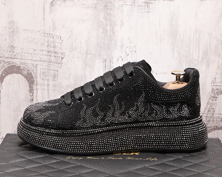 New Style Luxury Men's High Hip-hop Casual Shoes Men Black Fashion Rivets Shoes Italy Fashion Leisure Driving Loafers