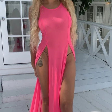 Copricostume Estivo da Donna, Abito da Spiaggia Sexy in Rete Trasparente, Vestito Lungo Senza Maniche con Spalline platinumshop
