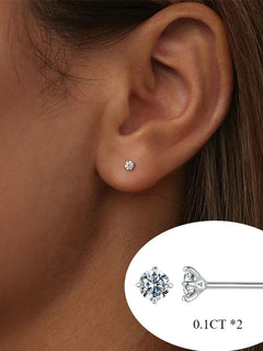 BAMOER Classic Moissanite Earrings, 925 Silver Brilliant 4 Prongs Round Cut Lab Created Diamond Wedding Engagement Earrings