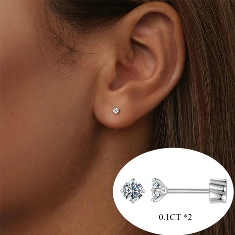 BAMOER Classic Moissanite Earrings, 925 Silver Brilliant 4 Prongs Round Cut Lab Created Diamond Wedding Engagement Earrings PlatiNum