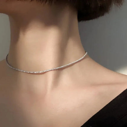 Popular Silver Colour Sparkling Clavicle Chain Choker Necklace Collar For Women Fine Jewelry Wedding Party Birthday Gifts 2023 PlatiNum
