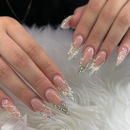 24pcs Pink Flower Almond Press on Nails Kawaii False Nails Wearable Stick-on Nails Fake Nail Uñas Postizas Накладные Ногти 네일팁2028