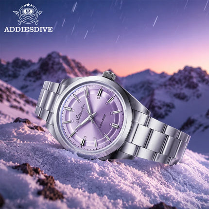 ADDIESDIVE New Men Watch Purple VH31 Quartz Wristwatch Diving 100m Waterproof BWG9 Luminous  316L Stainless Steel 36mm Watches