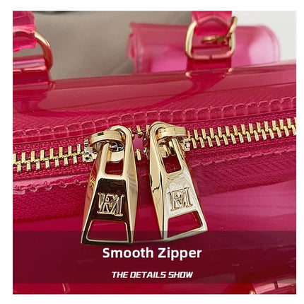 2025 Transparent PVC Beach Bag, Korean Style, Fresh and Sweet Silicone Shoulder Bag, Medium Size with Zipper Closure