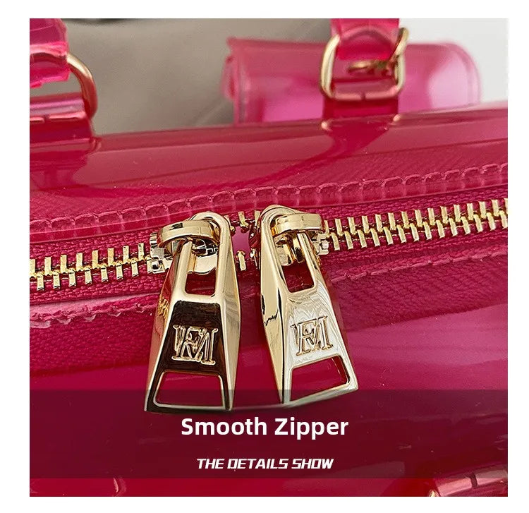 Borsa da Spiaggia in PVC Trasparente 2025, Stile Coreano, Borsa a Tracolla Fresca e Dolce in Silicone, Misura Media con Chiusura a Cerniera