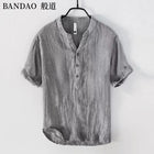 T-shirt con colletto della camicia traspirante casual in lino di cotone a maniche corte da uomo di fascia alta allentata primavera ed estate in stile cinese