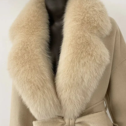 CXFS 2025 Winter Fashion Women Double-sided Wool Cashmere Coat with Detachable Natural Fox Fur Collar New design suit collar