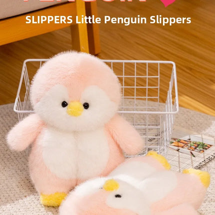 Cute Penguin Plush Slippers，Winter Warm Full-Coverage Home Slippers，Cartoon Animal-Themed, Non-Slip, Thick-Soled Women's Indoor