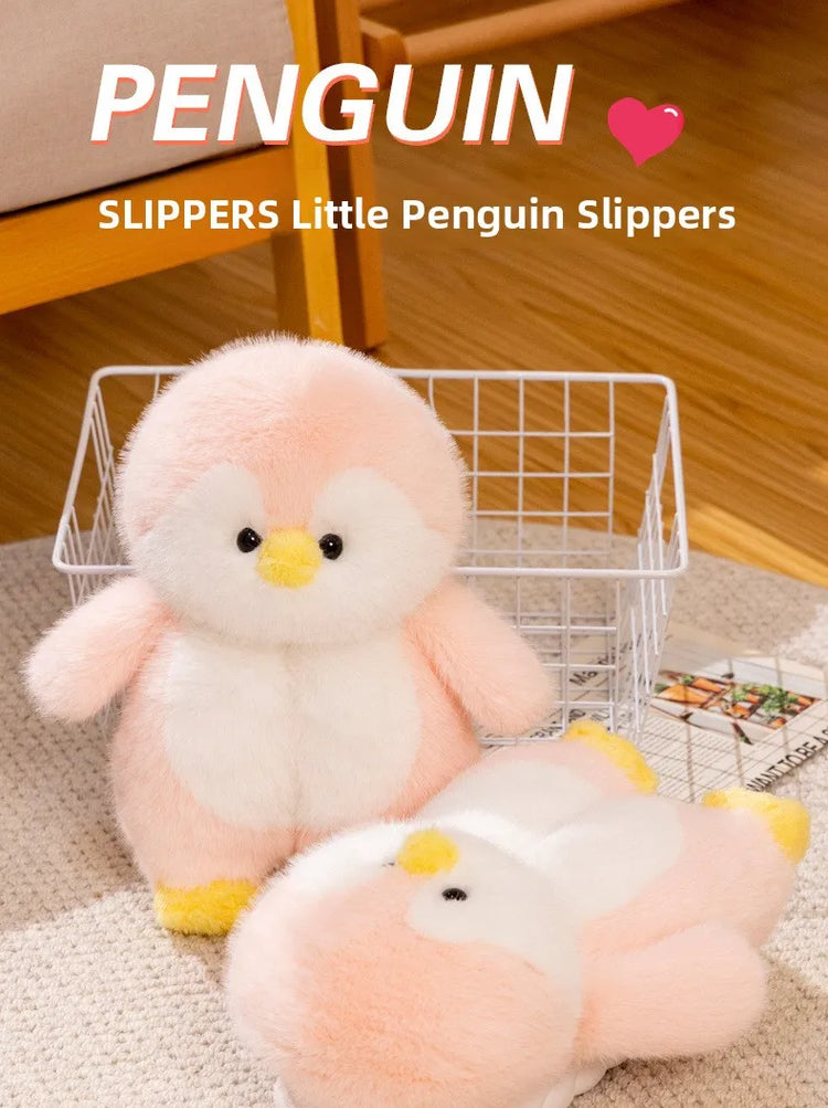 Cute Penguin Plush Slippers，Winter Warm Full-Coverage Home Slippers，Cartoon Animal-Themed, Non-Slip, Thick-Soled Women's Indoor