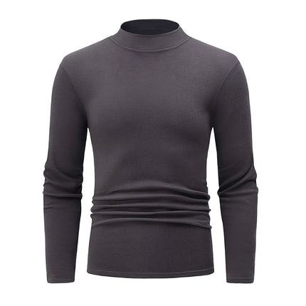 1/2piece Autumn And Winter Men's Semi High Neck Fashionable Base Long Sleeved Top Solid Color Casual Sports Fitness Warm T-shirt PlatiNum
