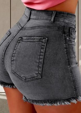 2025 Pantaloncini da donna con bordo strappato effetto consumato retrò Vita alta lavati Tasche later