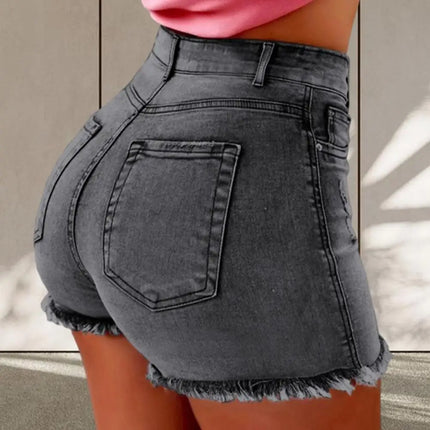 2025 Pantaloncini da donna con bordo strappato effetto consumato retrò Vita alta lavati Tasche laterali slim fit con sollevamento del sedere Pantaloni corti da festa casual da club