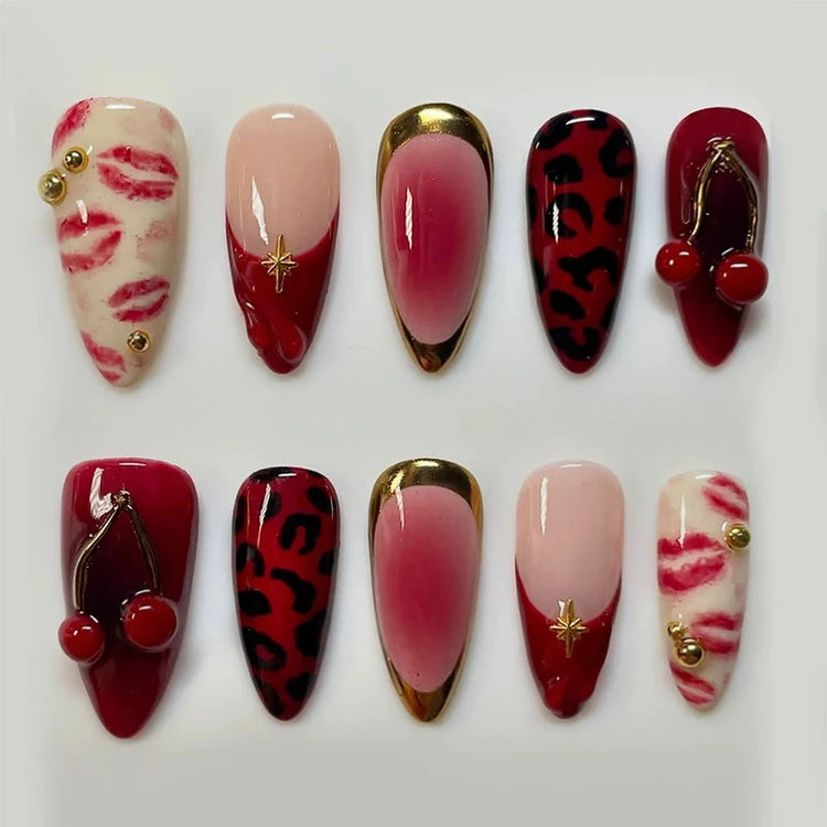24pcs Pink Flower Almond Press on Nails Kawaii False Nails Wearable Stick-on Nails Fake Nail Uñas Postizas Накладные Ногти 네일팁2028