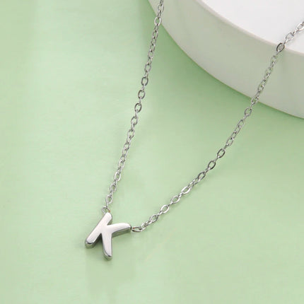 Skyrim Stainless Steel A-Z Initial Letter Necklace for Women Trend Minimalist Alphabet Choker Neck Chain Jewelry Birthday Gift PlatiNum