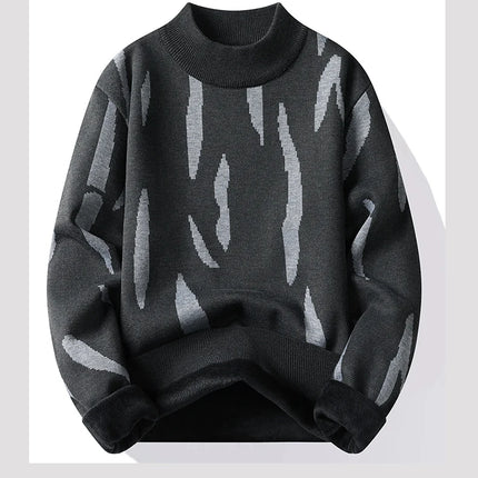 New Mens Sweater Fashion Knitted Fleece Lined Pullover Men's Autumn Winter Clothes Elegant Luxury Brand Fashion Knitted Sweaters
