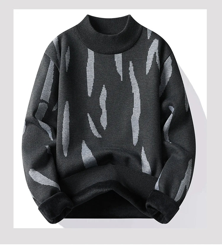 New Mens Sweater Fashion Knitted Fleece Lined Pullover Men's Autumn Winter Clothes Elegant Luxury Brand Fashion Knitted Sweaters