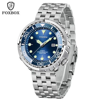 FOXBOX Top Brand Fashion Diver Watch Men 50ATM Waterproof Date Clock orologi sportivi orologio da polso al quarzo da uomo Relogio Masculino platinumshop
