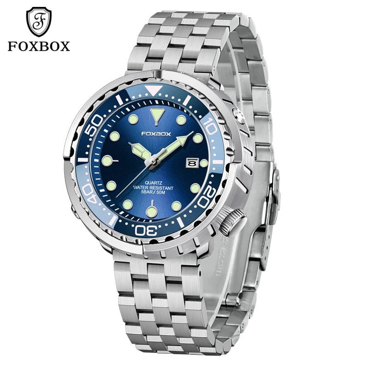 FOXBOX Top Brand Fashion Diver Watch Men 50ATM Waterproof Date Clock orologi sportivi orologio da polso al quarzo da uomo Relogio Masculino platinumshop