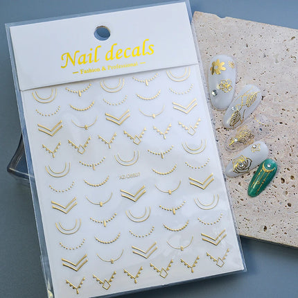 1pcs Gilded Hollow Flower Leaves Nail Art Stickers French Lines Bohemian Tassels 3D Nail Decals Rose Pattern Manicure Decoration