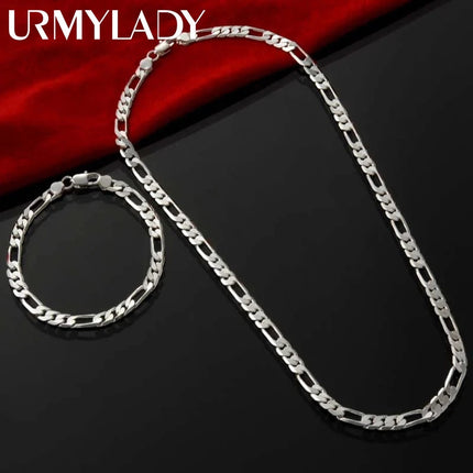 Nobile nuovo arriva 925 sterling silver 4MM catena per uomo donna braccialetto collana set di gioielli signora regali di Natale charms matrimonio platinumshop
