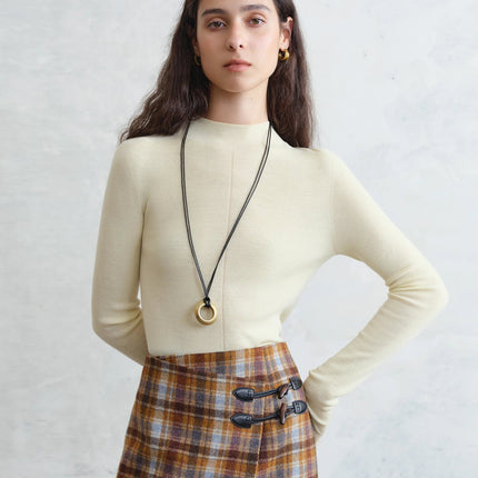 FSLE【Premium Series】German Biella Wool Autumn Super Fine Washable Seamless One-Piece Mock Neck Thermal Base Layer Shirt Women PlatiNum
