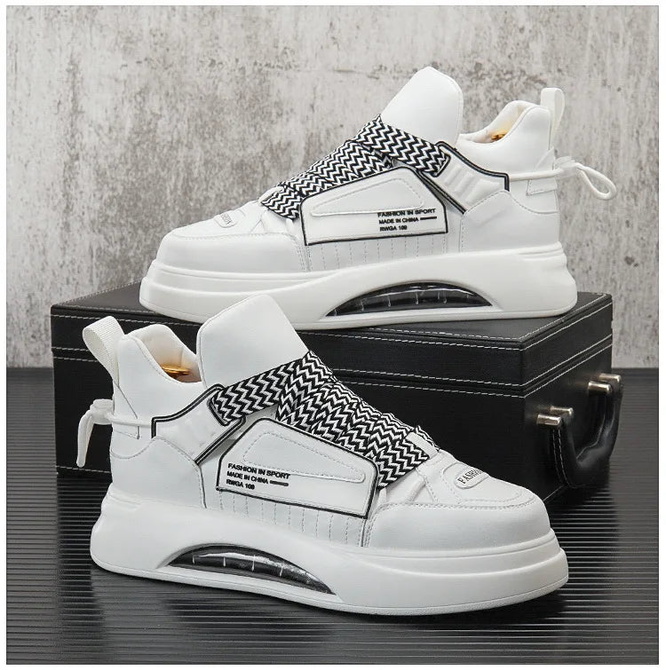 High top White Sneakers Best selling Mens Sneakers With Anti slip Wear resistant Properties Increasing Height by 6 Centimeters