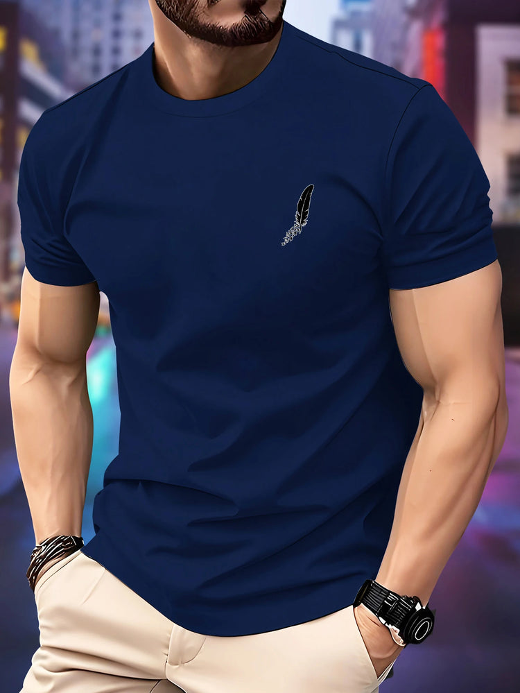 Nuova maglietta da corsa girocollo da uomo estiva sottile top con stampa di piume T-shirt sportiva fitness traspirante a maniche corte ad asciugatura rapida