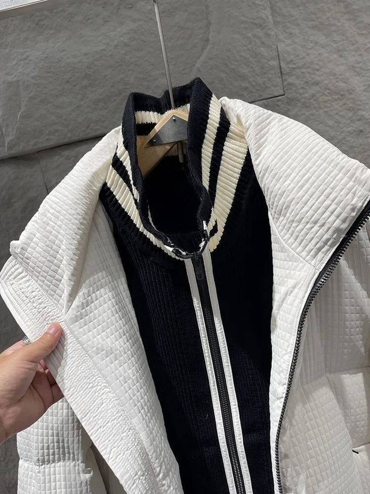 Winter Men Thick Warm White Duck Down Jacket Fashion Stand Collar Spliced Windproof Overcoat Loose Fit Casual Outside Down Coat