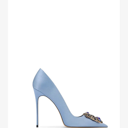 Nuove Scarpe da Donna Primavera-Autunno 2026, Tacchi Alti Blu con Punta Sottile, Strass e Fibbia Quadrata, Eleganti e alla Moda