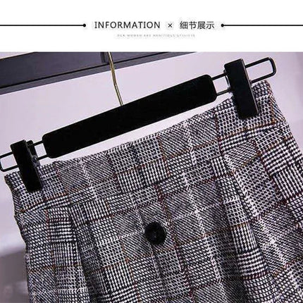 Large Size Women's Autumn Winter Elastic Waist A-line Skirt Woman Skirts Faldas Jupe Korean Retro Plaid Mid-Long Skirts Size 4XL PlatiNum