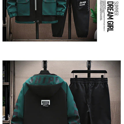 Spring Autumn Men Tracksuit Casual Joggers Hooded Sportswear Jackets Pants 2 Piece Sets Hip Hop Running Sports Suit