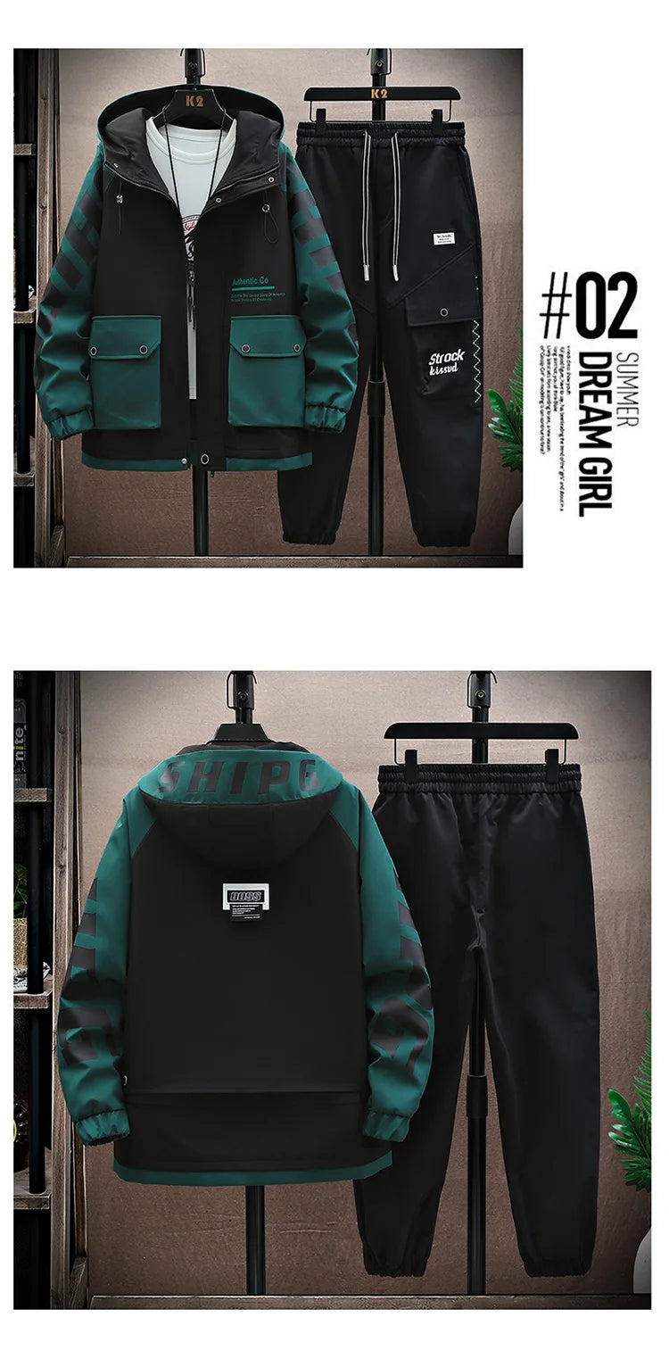 Spring Autumn Men Tracksuit Casual Joggers Hooded Sportswear Jackets Pants 2 Piece Sets Hip Hop Running Sports Suit