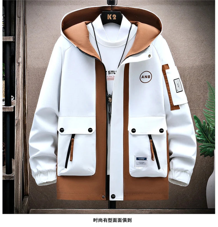 Windbreaker Regular Zipper Jacket 2023 Spring Men's Hooded Trend Printed Jacket Hip Hop Top Men's Low Price
