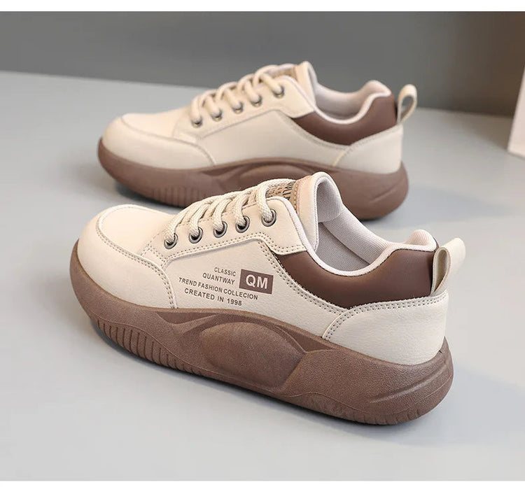New Women's Shoes 2024 Spring Thick Sole Elevated Shoes Sports Shoes Women's Shoes Student Street Casual Board Shoes PlatiNum