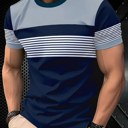 Oversized T-shirt Men's T-shirt Summer Fashion Casual Crew Neck Short Sleeve Top Striped Printed Men's T-shirt