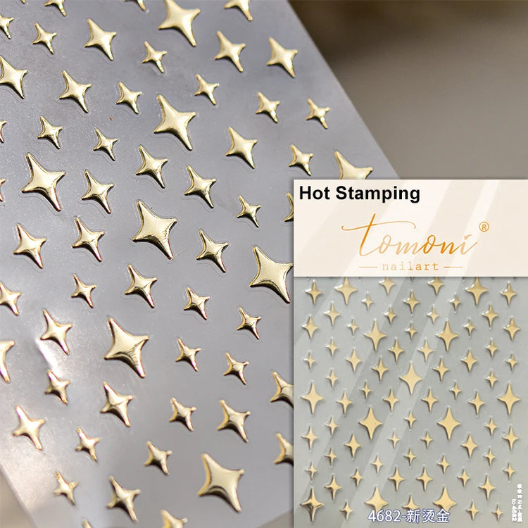 Punk Glitter Powder Blue Pink Star Charm Laser Silver Gold Starlight Rhinestones Moon DIY Nail Art Stickers Manicure Tool Decals