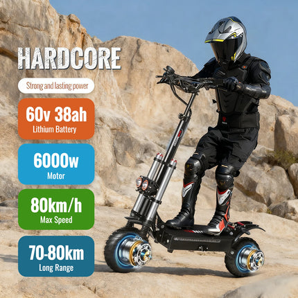 Monopattino Elettrico X10 6000W Doppio Motore Batteria 60V-38AH Velocità Massima 80km/h Autonomia Massima 80km Pieghevole Pneumatici da 11 Pollici Carico Massimo 400kg