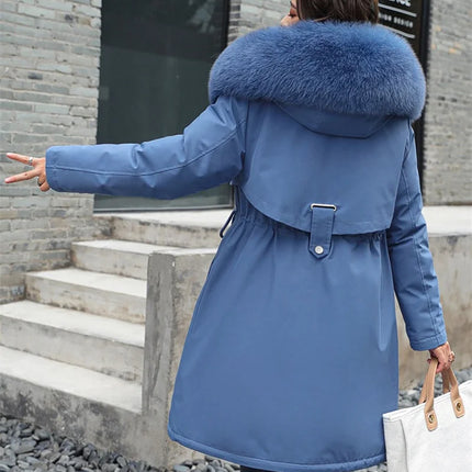 Winter Jacket 2026 New Women Parka Clothes Long Coat Wool Liner Hooded Jacket Fur Collar Thick Warm Snow Wear Padded Parka 6XL