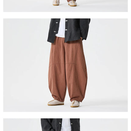 Pantaloni autunnali da uomo stile giapponese comodi pantaloni di lino in cotone maschio casual allentato retrò Harajuku pantaloni a gamba larga da uomo