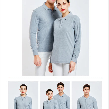 Long sleeve polo shirt in breathable cotton Personal Company Group Design Custom Logo print embroidery Casual men's and women's tops