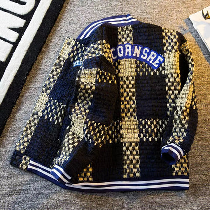 Autumn Winter New Men's Cardigan Single-Breasted Fashion Knit Sweater Stitching Colorblock O Collar Coats Swearter Jackets