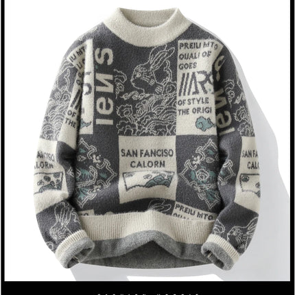 Men's Sweater New Autumn Winter Print Hip Hop Sweater Men Streetwear Print Pullover Tops Harajuku Couple Sweater