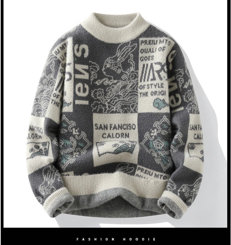 Men's Sweater New Autumn Winter Print Hip Hop Sweater Men Streetwear Print Pullover Tops Harajuku Couple Sweater