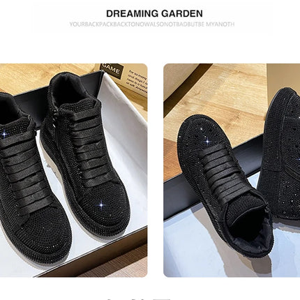 Designer Platform Sneakers Full Diamond Luxury Shoes Versatile Flat Bottom High-top Casual Skateboard Shoes Zapatos De Mujer