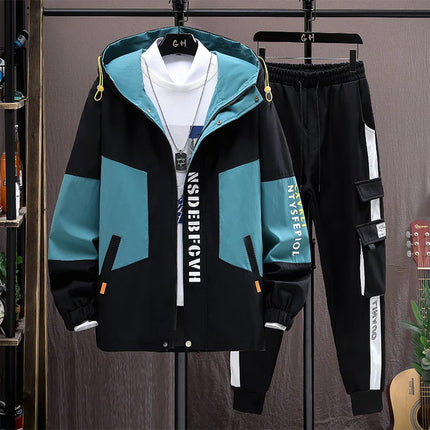 Autumn Casual Men Sets Two Pieces Fashion Korean Trend Hooded Jacket + Pants Spring Baseball Uniform Suit Man Outfit