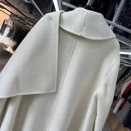 Scarf Collar 100%Wool Coat Women, Korean Fashion Elegant Outerwear, Loose Autumn Winter Jacket