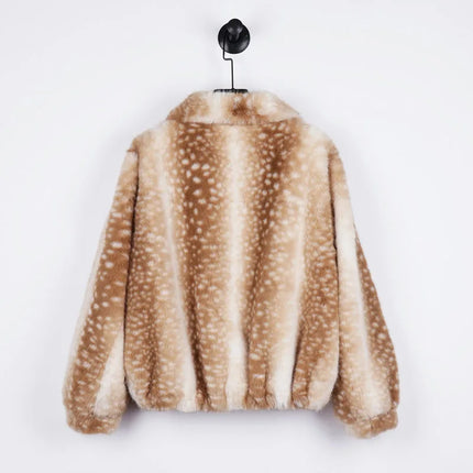 ZADORIN Luxury Mink Coat Deer Pattern Furry Faux Fur Coat Woman Stand Collar Zipper Faux Fur Jackets Winter Coats For Woman Tops