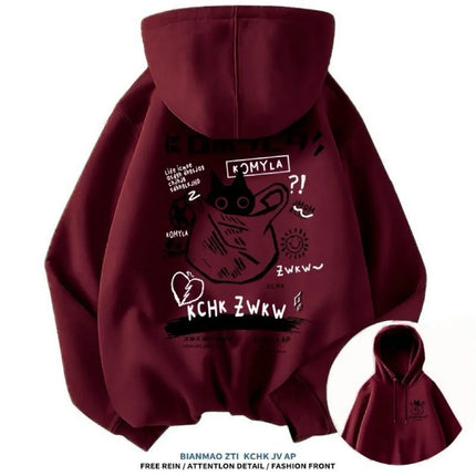 Japan Style Black Cat Hoodie Men Women Outdoor Street Casual Fashion Sport Cartoon Longsleeve Adult Autumn Winter Sweatshirt Top